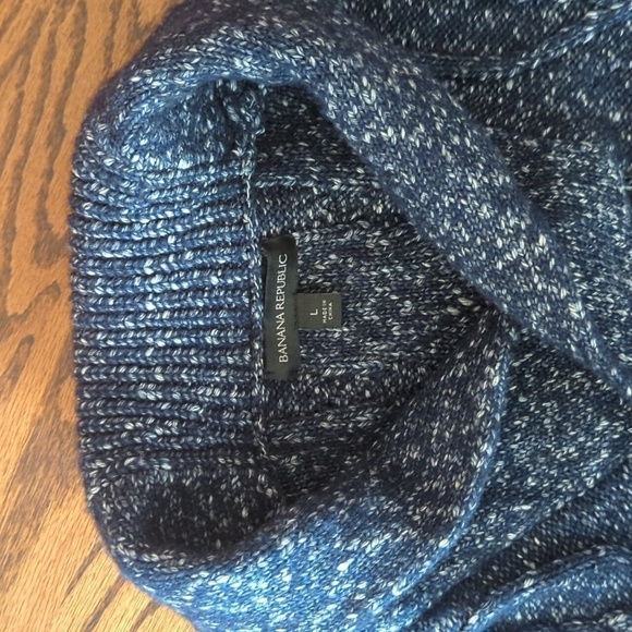 Banana Republic Mens Yak Hair Blend Cable Knit Sweater Blue Shawl Collar Sz M - Picture 4 of 8